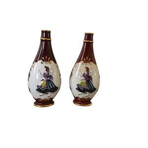 Rare Vintage 1944 Pair of Vases Viana Portugal Da Silva Porto Dancing Ladies